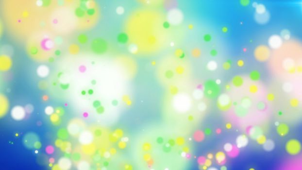 Exciting 3d rendering of colorful particles on a light blue background with splashing white places. The drawing encourages  for a kidding and hilarious  mood
