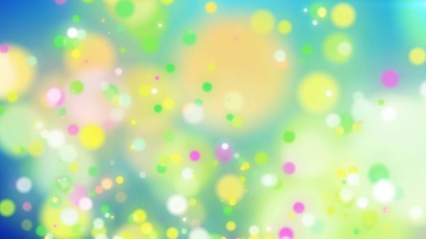 Hilarious 3d illustration of multicolored particles on a light blue background with flashing white places. The picture inspires for a childich and joyful mood