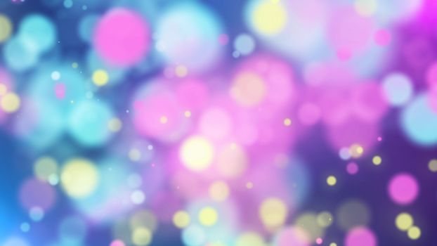 Joyful  3d rendering  of multicolored  particles on a light blue and light violet background with splashing white and rosy dots. The drawing encourages  for a festive  and kiddish  mood