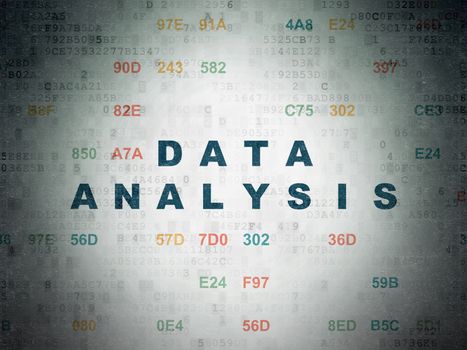 Data concept: Painted blue text Data Analysis on Digital Data Paper background with Hexadecimal Code