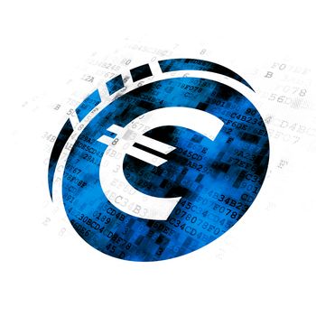 Currency concept: Pixelated blue Euro Coin icon on Digital background