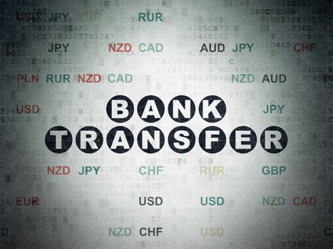 Banking concept: Painted black text Bank Transfer on Digital Data Paper background with Currency
