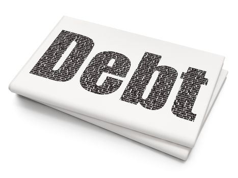 Money concept: Pixelated black text Debt on Blank Newspaper background, 3D rendering