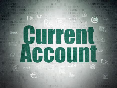 Money concept: Painted green text Current Account on Digital Data Paper background with  Hand Drawn Finance Icons