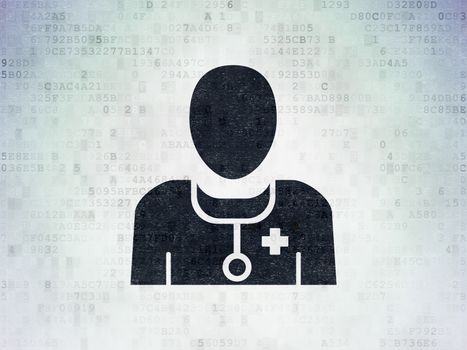 Healthcare concept: Painted black Doctor icon on Digital Data Paper background