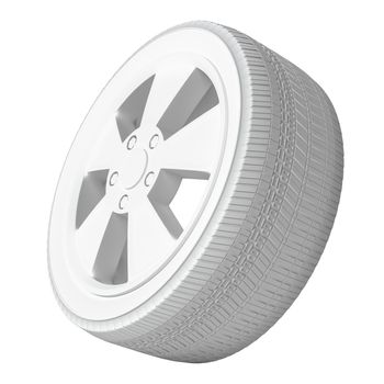 White Car Wheel on White Background. 3D Illustration