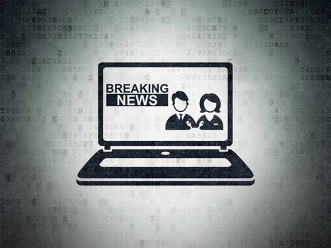 News concept: Painted black Breaking News On Laptop icon on Digital Data Paper background