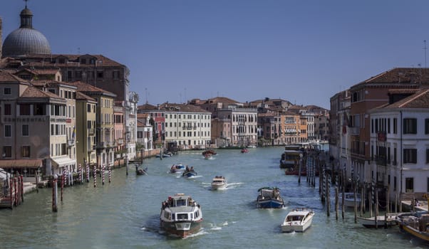 Grand Canal and city skyline , Venice , Italy.