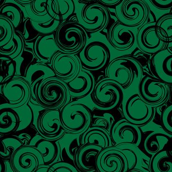 Black and green twirl seamless pattern. Abstract texture with twirls, curls. illustration