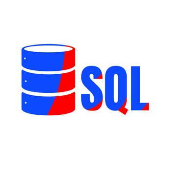 SQL Database Icon Logo Design UI or UX App. Red and blue dark inscription with shadow