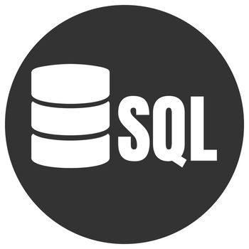 SQL Database Icon Logo Design UI or UX App. White inscription with shadowl in circle frame