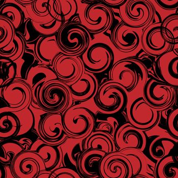 Black and red twirl seamless pattern. Abstract texture with twirls, curls. illustration