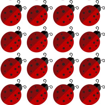 Lady-bird or red ladybug pattern on light background. Cartoon illustration. Endless insect texture for textile