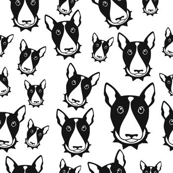 Happy dog bull terrier background. Seamless pattern.