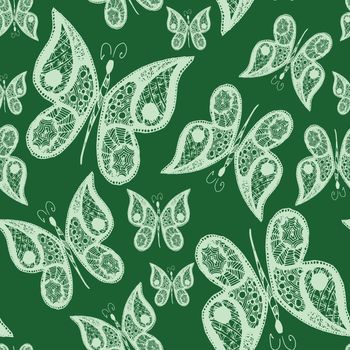 Seamless abstract pattern background with flying hand drawn butterflies. Design for textile or paper.