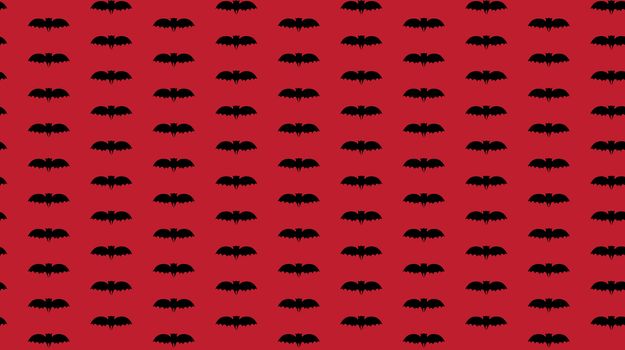 Halloween seamless pattern swarm of black bat on red bg. Beautiful background for decoration halloween designs. Cute minimalistic texture illustration.