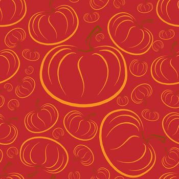  outline pumpkins seamless pattern. Pumpkin patch background. Orange color.