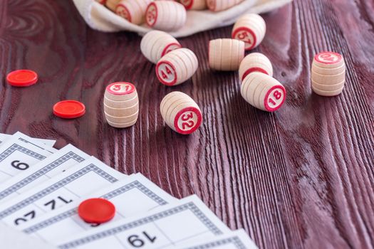 Board game lotto on red background, lottery