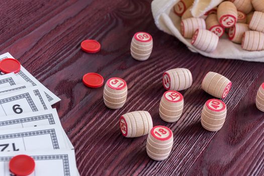 Board game lotto on red background, lottery