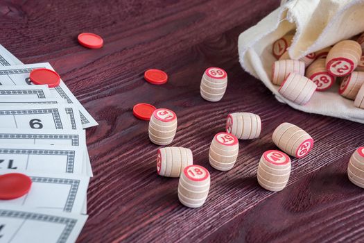 Board game lotto on red background, lottery