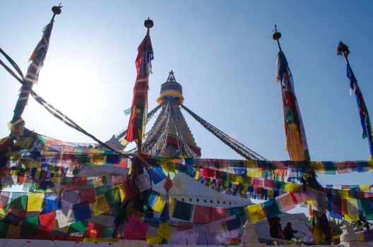 the famous buuha eye gazing out sleepily from each side of the tower are those of the all seeing primordial buddha.perched a top a hill on the western edge of the kathmandu valley.
