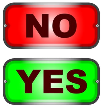 Two information lights - red and green yes and no isolated over a white background.