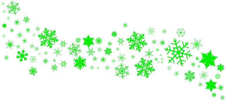 A banner of snowflakes in pastel green over a white background