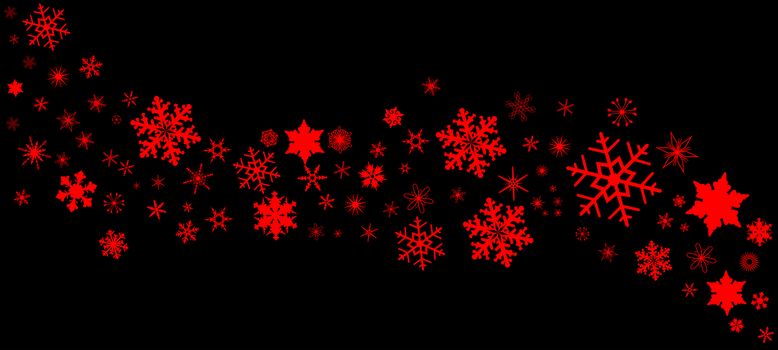 A banner of snowflakes in red over a black background