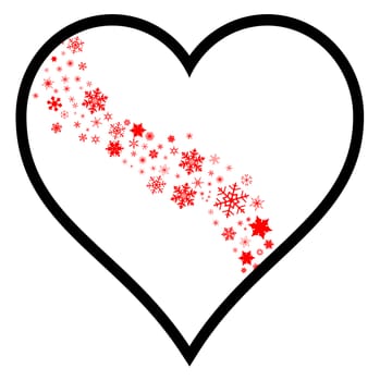 Christmas Snowflakes within a heart all over a white background