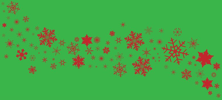 A banner of snowflakes in red over a green background