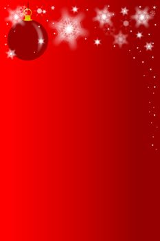 A red Christmas decoration background with bauble and snowflakes