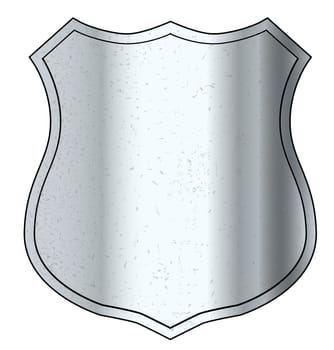 A blank metal shield over a white background