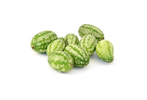 Group of cucamelons, Mexican sour gherkin, pepquino, or mouse melon, isolated on a white background