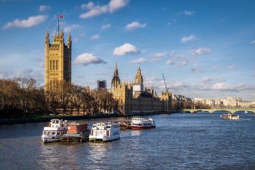 View along the River Thames to the Houses of Parliament