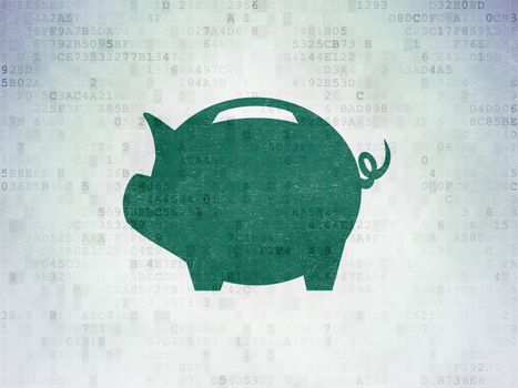 Money concept: Painted green Money Box icon on Digital Data Paper background