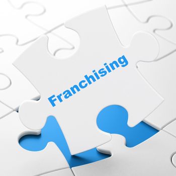 Business concept: Franchising on White puzzle pieces background, 3D rendering