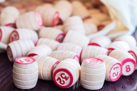 Board game lotto on red background, lottery