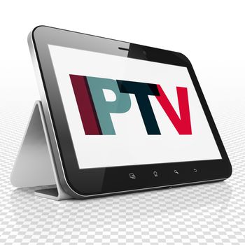 Web design concept: Tablet Computer with Painted multicolor text IPTV on display, 3D rendering