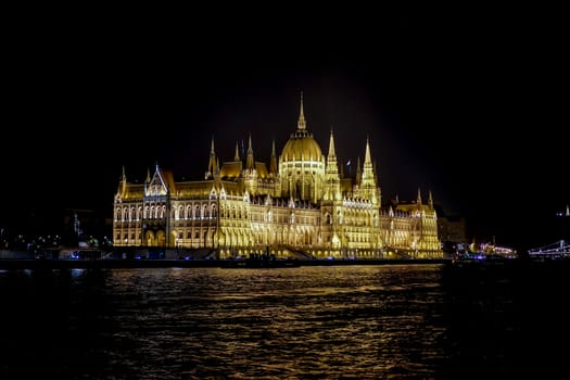 Hungarian Parliament Building Illumintaed at Night in Budapest