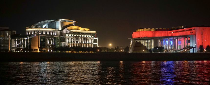 National Theatre and Ludwig Museum Illuminated at Night in Budapest