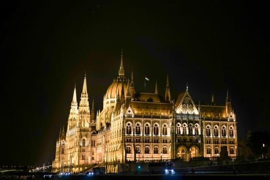 Hungarian Parliament Building Illumintaed at Night in Budapest