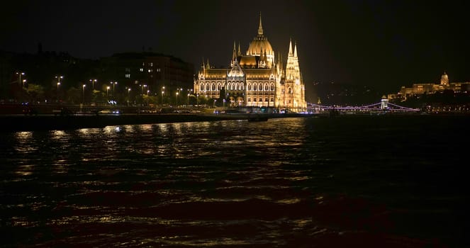 Hungarian Parliament Building Illumintaed at Night in Budapest