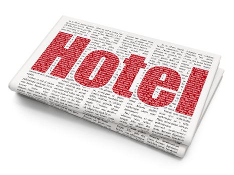 Vacation concept: Pixelated red text Hotel on Newspaper background, 3D rendering