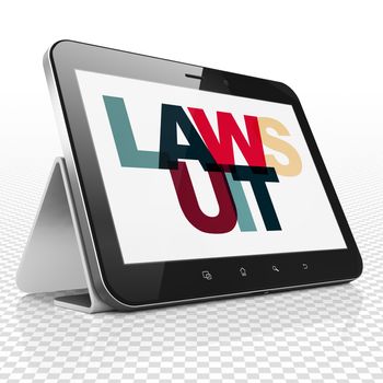 Law concept: Tablet Computer with Painted multicolor text Lawsuit on display, 3D rendering