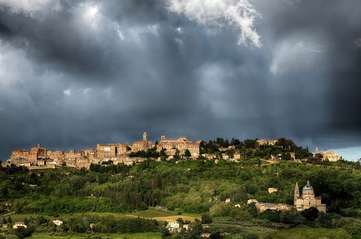View of Montepulciano and San Biagio under Stormy Conditions