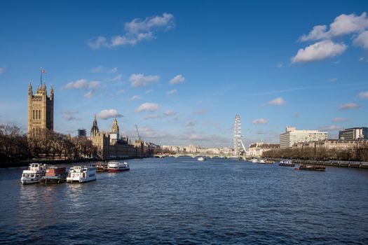 View along the River Thames to the Houses of Parliament