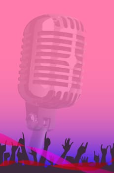 A karaoke night poster in pink with audience hands
