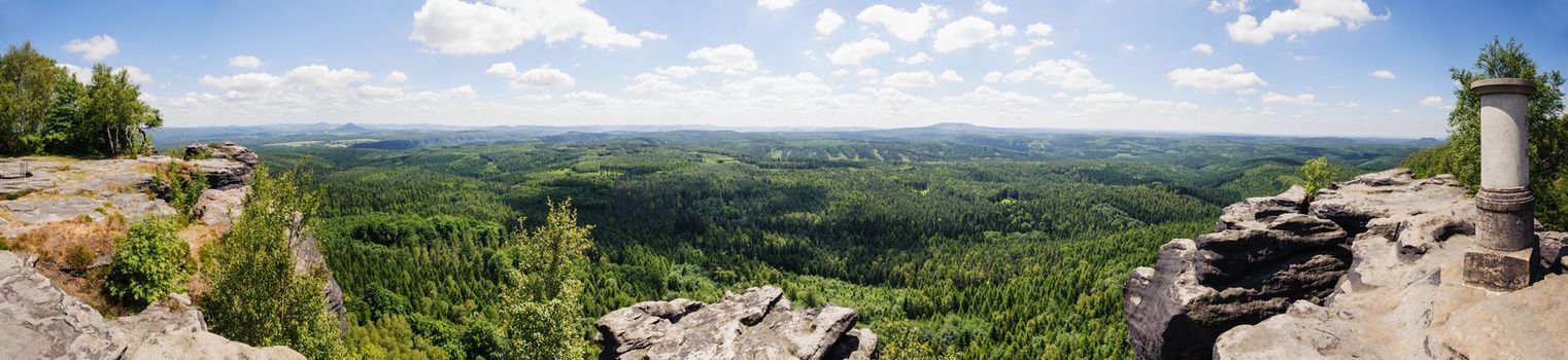 Panoramatic view of rocks and forests in Saxon Switzerland