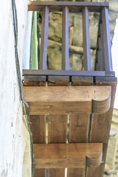 Wooden balcony sited in a town of Spain, Montañana