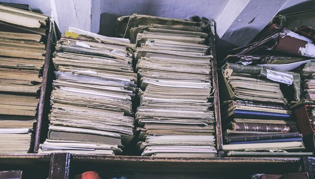 Group of old papers in a library